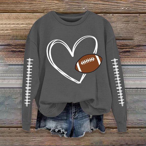 Gray Sweatshirt for Women Football Sweatshirts for Women Cute Baseball Graphic Print Crewneck Long Sleeve Shirts Fall Winter Pullover Sweatshirts Women Fall Clothes