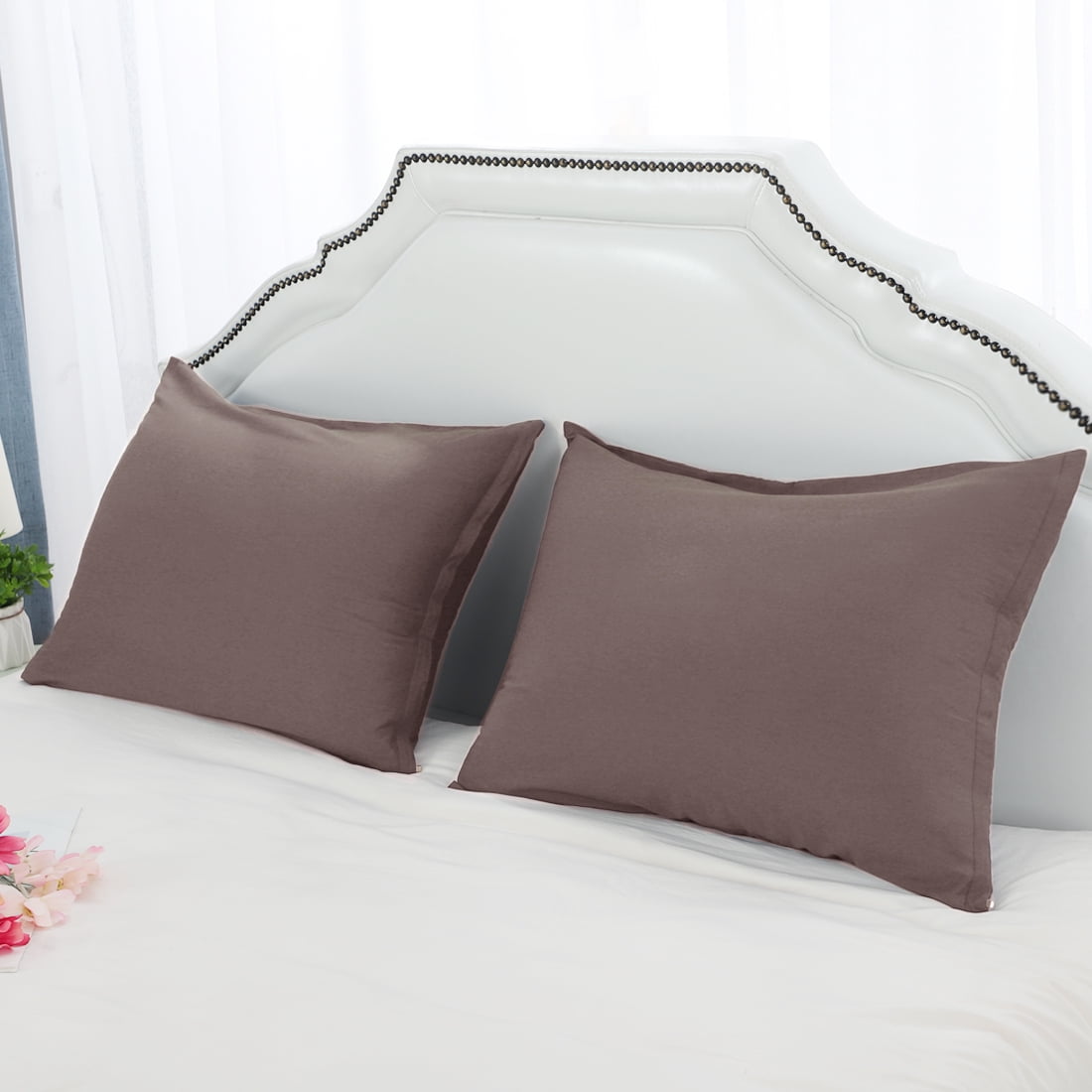 Unique Bargains Pillowcases 2-Piece Egyptian Cotton Pillow Cover Coffee Standard