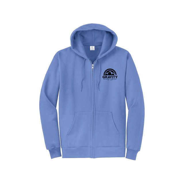 Gravity Outdoor Co. Zip-Up Hoodie - CarolIna Blue - Black Logo - Large