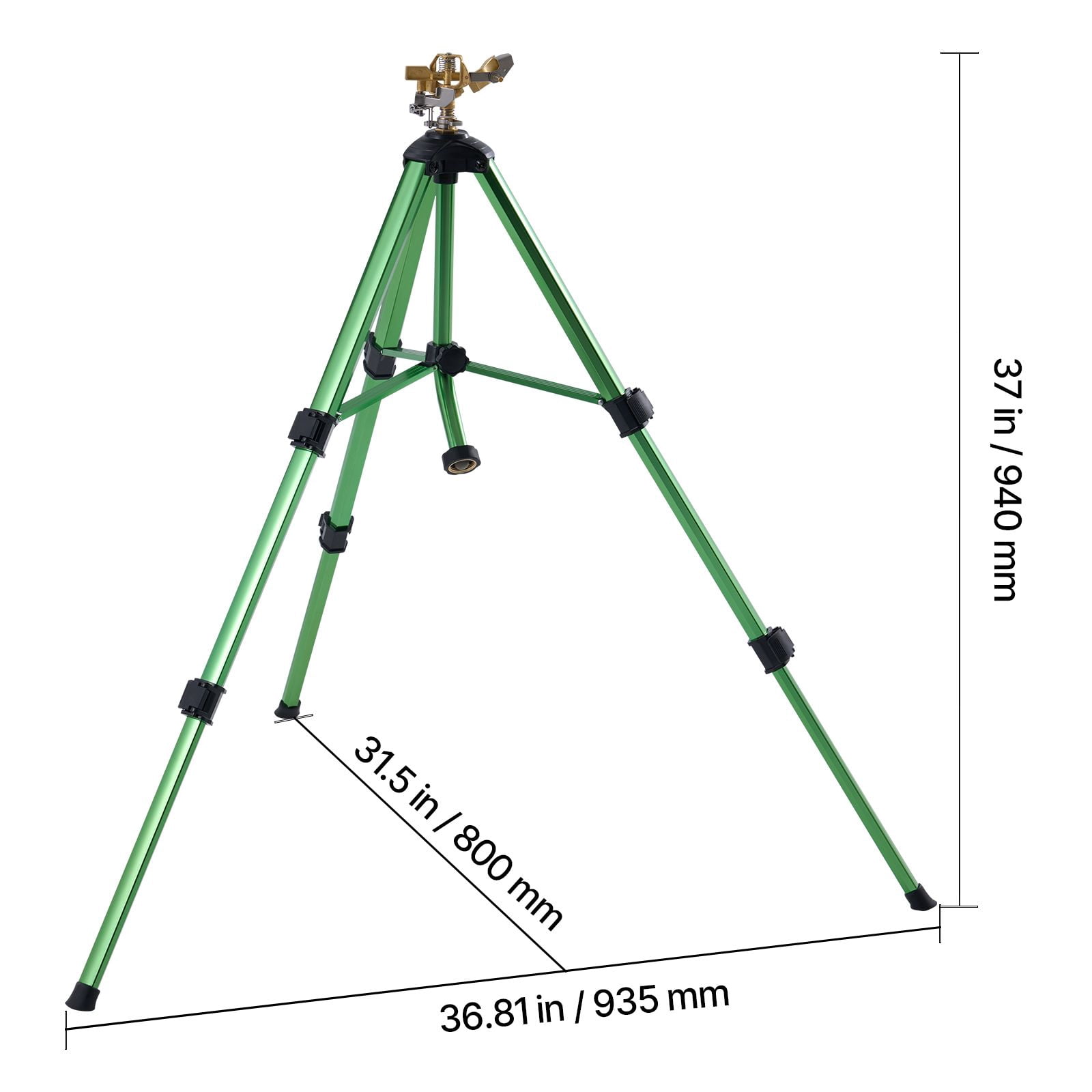 Tripod Sprinkler with 42 ft Spray Radius, Adjustable 0-360° Head, 3-Level Height 17-37", for Lawn Garden Irrigation