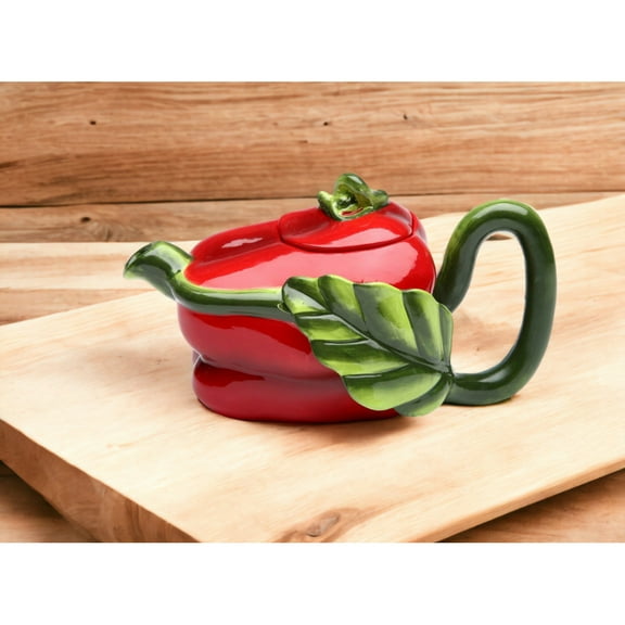 Hand Painted Ceramic Red Pepper Teapot 7.5"  Mom