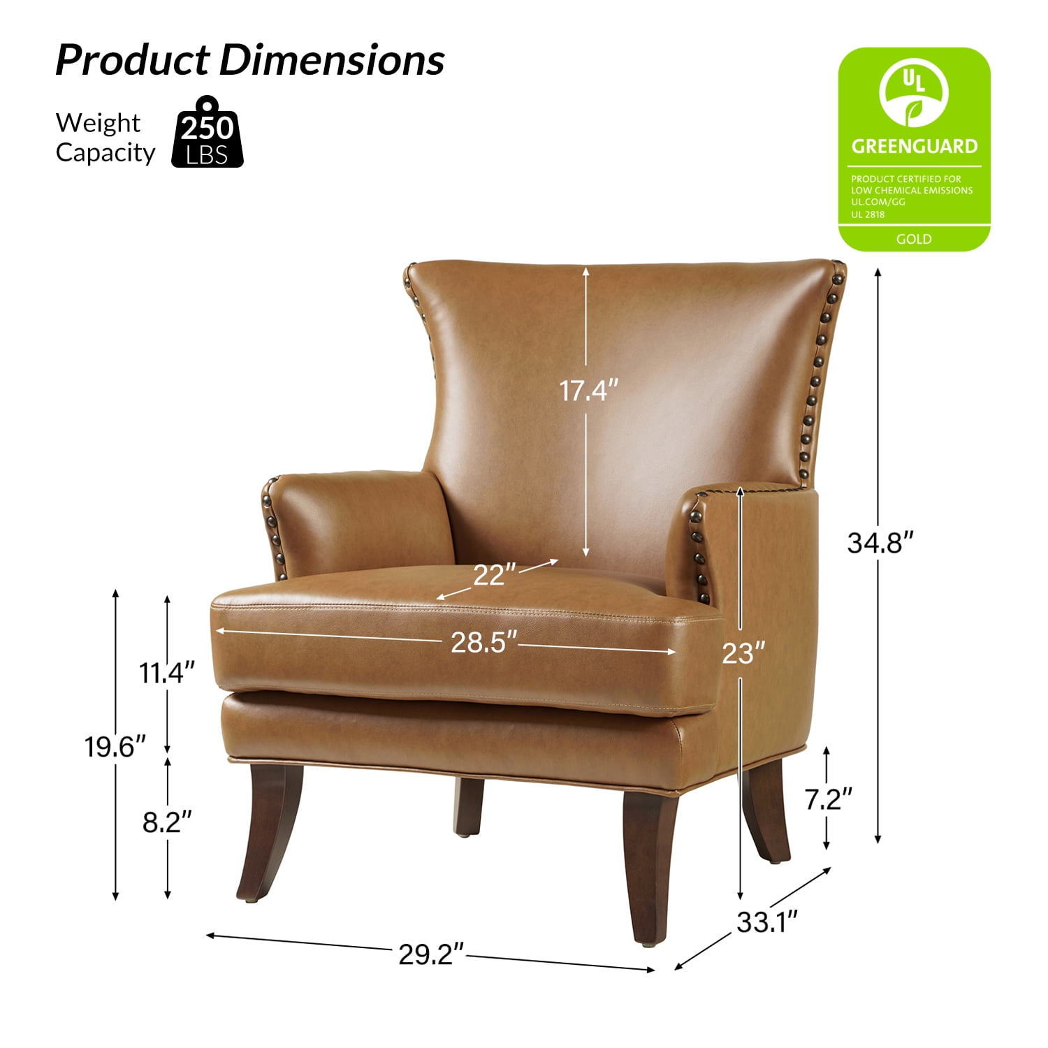 Faux Leather Accent Chairs Set of 2 Lounge Club Armchairs Home Living Room Camel