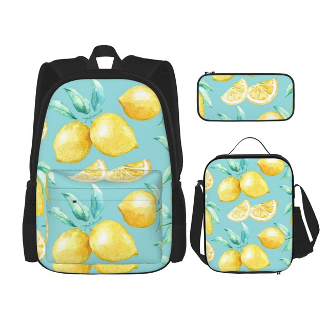 Balery Yellow Lemon Mochila Escolar 3 en 1 para Niños - Mochila Resistente con Lonchera Térmica y Estuche - Mochila Escolar para Niños y Niñas