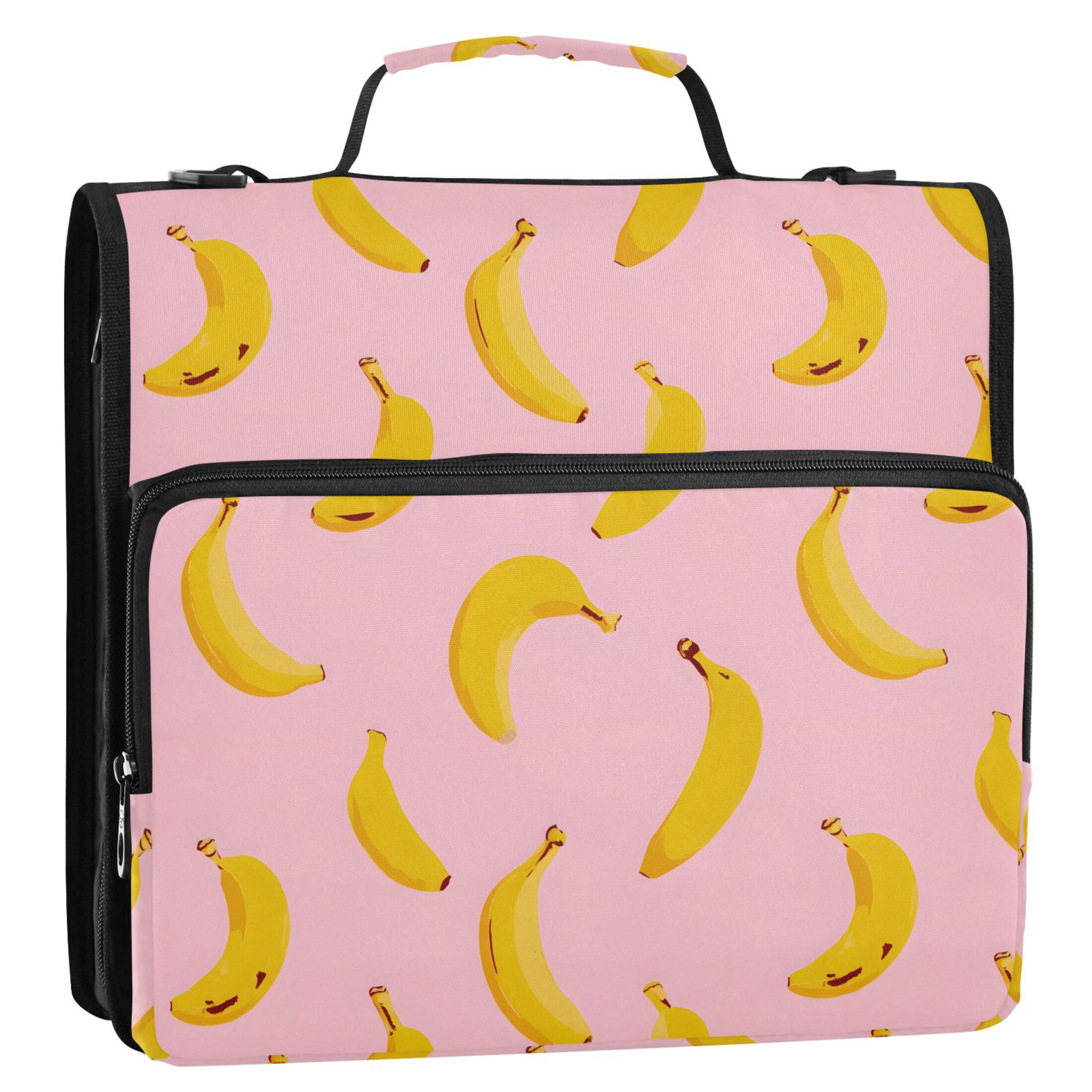 Zipper Binder Banana Pattern 1.5 Inch Binder Folder Bag with Shoulder Strap and Handle