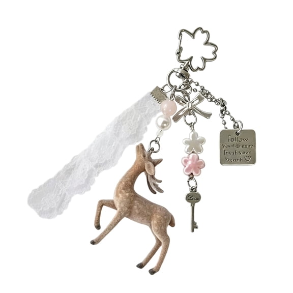 Stylish Flocking Deer Bag Charm Featuring Lace Design And Sturdy Resin Materials