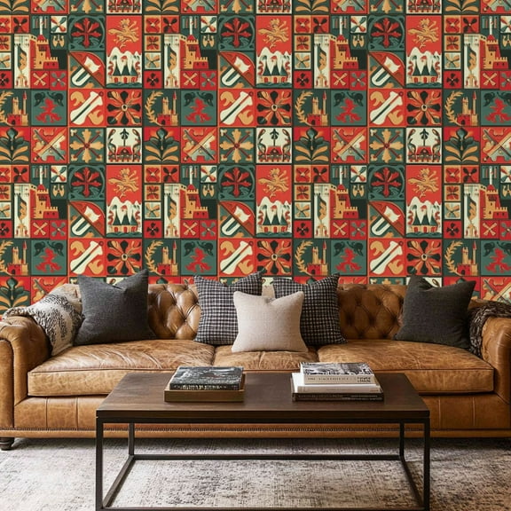 Peel and Stick Wallpaper Contact Paper Medieval Decoration textile paper series Self Adhesive and Removable 17.7in x 118in