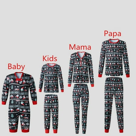 

VONCOS Warm Parent-child Clothing Baby Models Parent-Child Warm Christmas Set Printed Home Wear Pajamas Baby