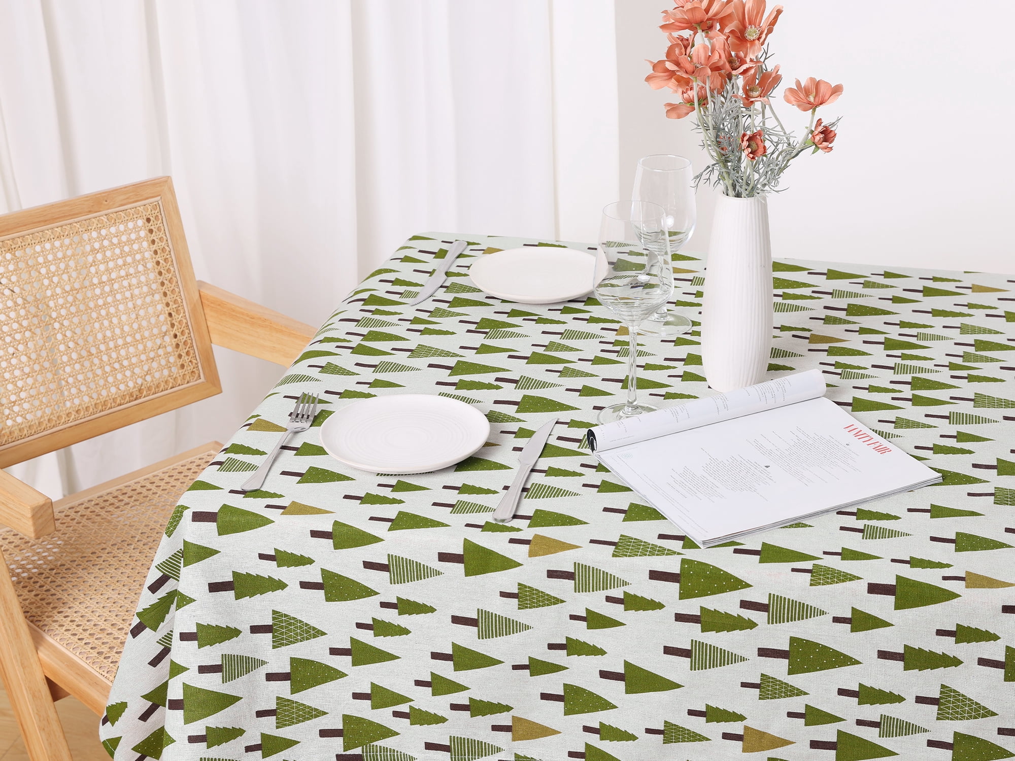 Unique Bargains Rectangle Wrinkle Resistant Washable Polyester Tablecloth Pine 55x55 Inch
