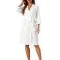 thumbnail image 2 of INSPIRE CHIC Women's Waffle Bathrobe Chenille Soft Kimono Spa & Bath Mid-Length Robes S White, 2 of 6