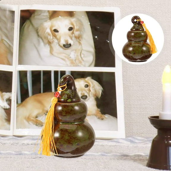 WHAMVOX Gourd Shaped Memorial Pet Urn Ceramic Pet Ashes Cinerary Container Keepsake Urn