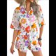 thumbnail image 3 of Conjunto de 2 Piezas para Mujer, con Estampado Floral Tropical Suave de Verano, Cuello en V, Corta, Botones y Pantalones Cortos. Flores Amarillas XL, 3 of 10