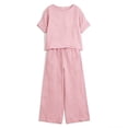 thumbnail image 4 of IWRICH 2 Piece Outfits for Women Half Sleeve Linen Sets Crew Neck Tops Wide Leg Pants Set Plus Size Summer Matching Suits Red XXL, 4 of 4