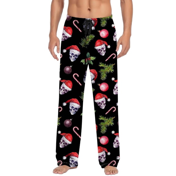 JIAYUE Men's Pants Christmas Themed Print Casual Elastic Waistband Drawstring Trousers With Pockets For Lightweight Loose Fit Comfortable For Home Night Indoor Relax Wear