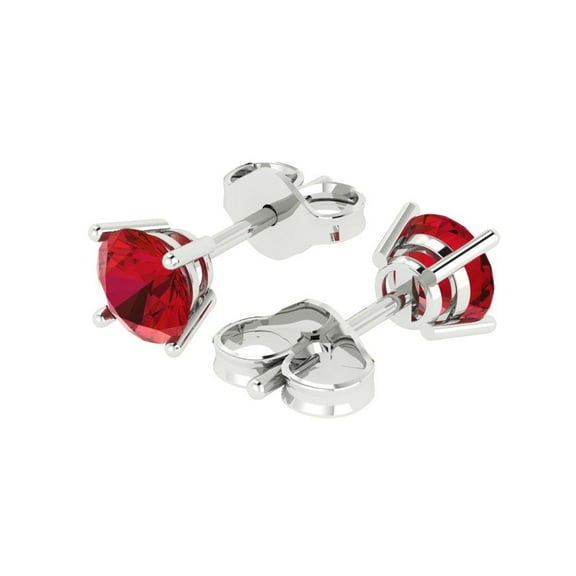 1.5 Ct Round Cut Studs Red Ruby 18K White Solid Solid Gold Everyday Dainty Earrings Push Back