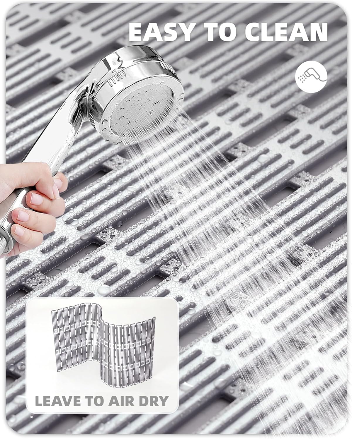 Shower Mat 16"x27", Extra Long Bathtub Mat Non Slip with Suction Cups, Bath Matts for Shower Floor/Inside Shower, Quick Dry, Easy Clean