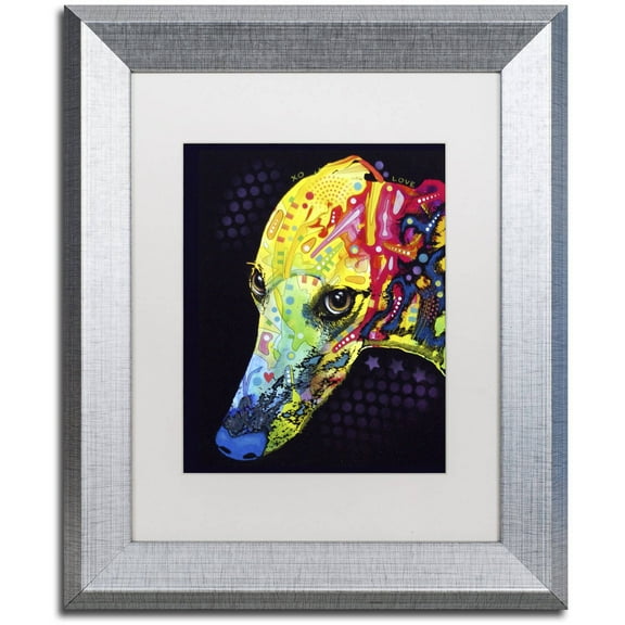 Trademark Fine Art "Greyhound" Canvas Art by Dean Russo, White Matte, Silver Frame