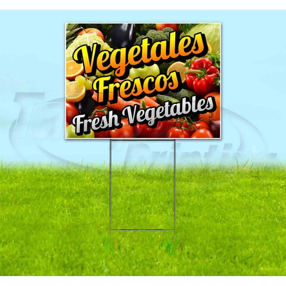 Vegetales Frescos Fresh Vegetables (18" x 24") Yard Sign, Includes Metal Step Stake