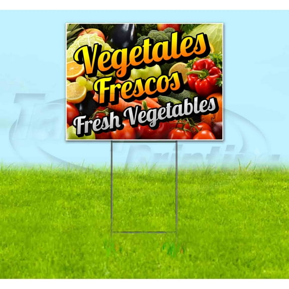Vegetales Frescos Fresh Vegetables (18" x 24") Yard Sign, Includes Metal Step Stake