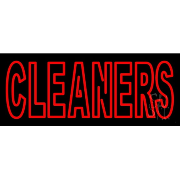 Double Stroke Cleaners LED Neon Sign 10" Tall x 24" Wide - inches, Black Square Cut Acrylic Backing, with Dimmer - Bright and Premium built indoor LED Neon Sign for Storefront.