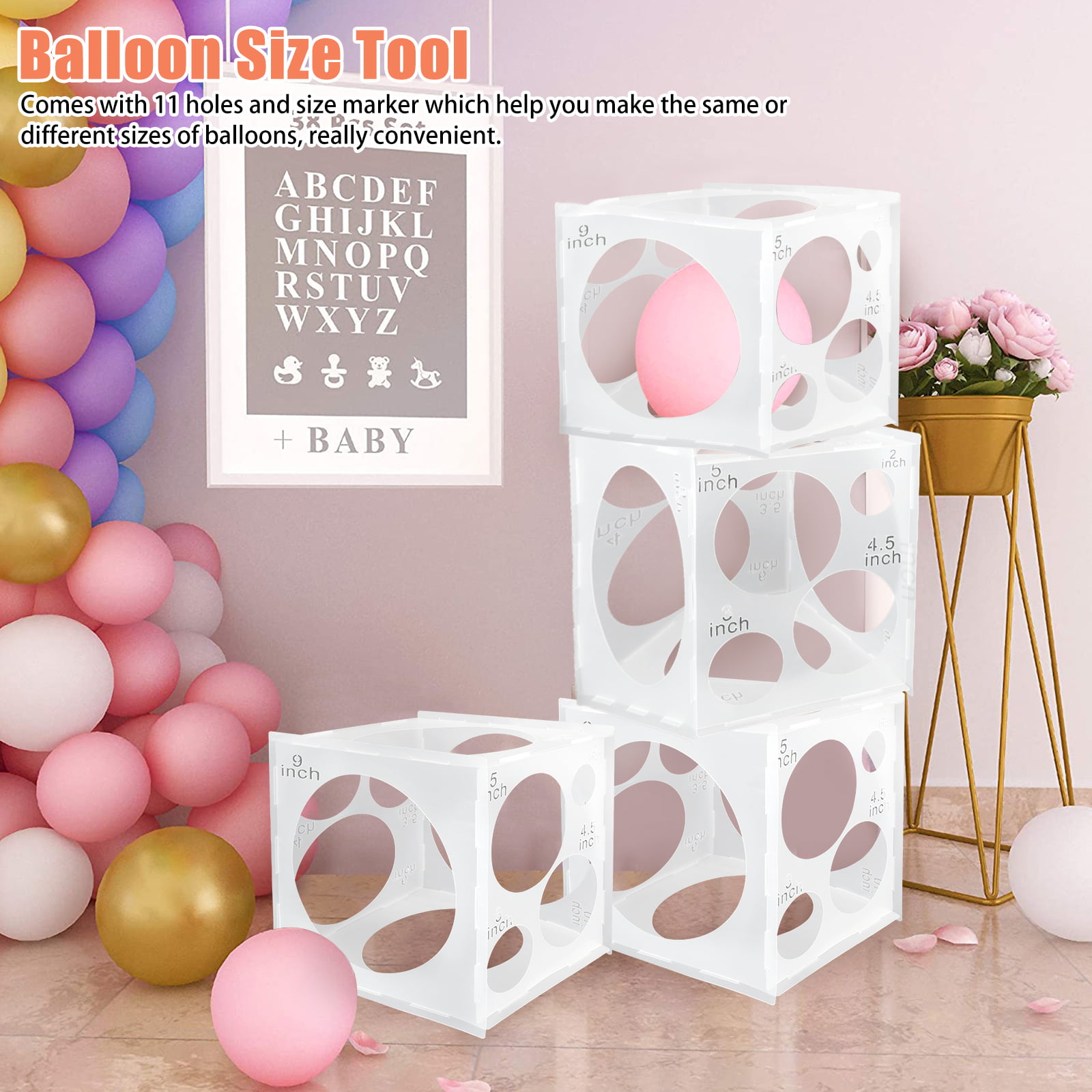 Fbaby 9 Holes Assemblable Wood Balloon Sizer Box Cube DIY Balloon Sizer  Cube Box Tool Balloon Measurement Box for Party Birthday Wedding Decorations