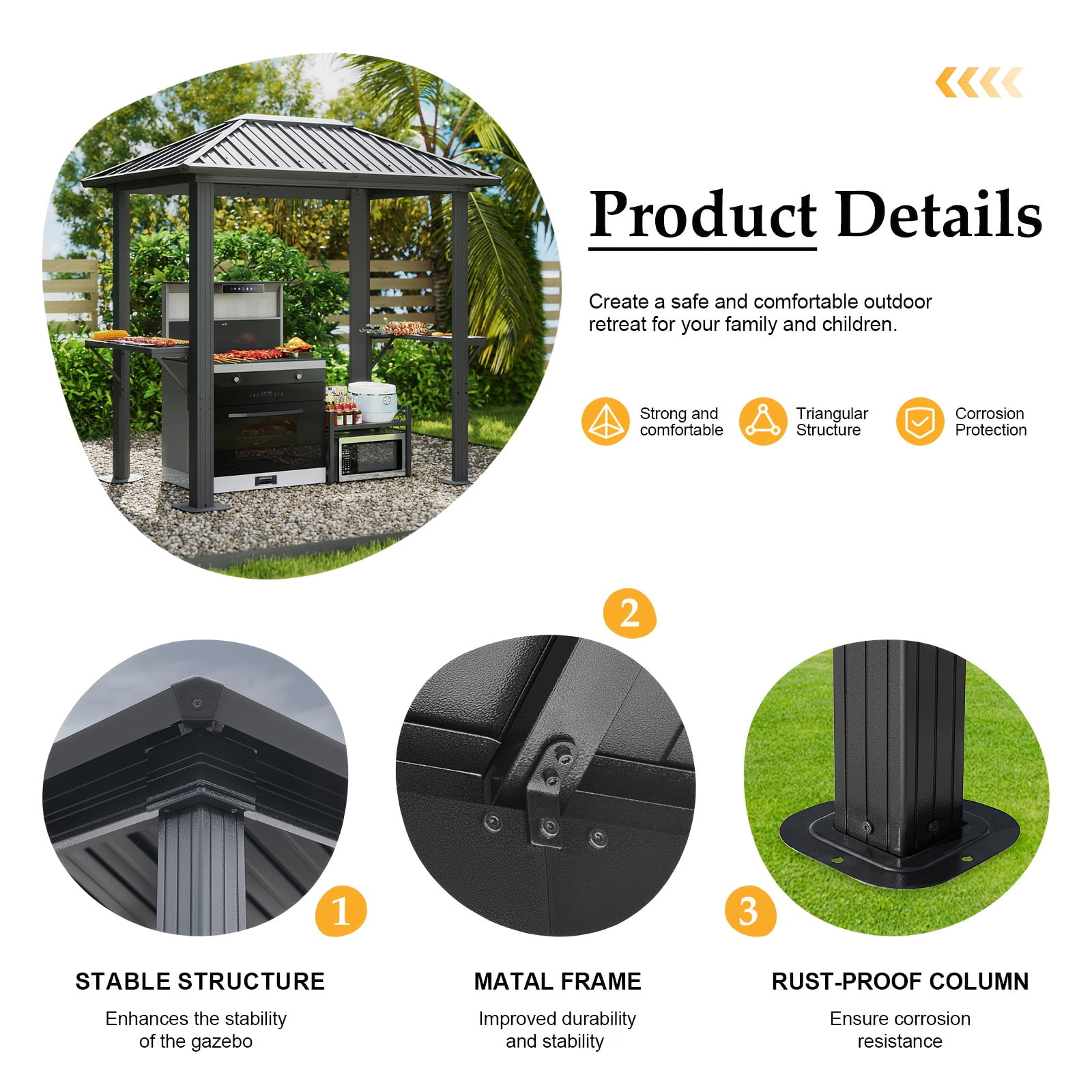 Bapipro 5'x8' Hardtop BBQ Gazebo – Galvanized Steel Roof, Aluminum Frame & Built-in Shelves for Outdoor Cooking