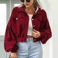 thumbnail image 5 of clear 50% off Usmixi Womens Cropped Coat Corduroy Jacket for Women Long Sleeve Lapel Button Up Shacket Coat Casual Solid Ladies Fall Loose Outerwear Tops with Pocket Winter Cropped Coat, 5 of 7