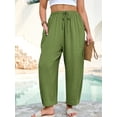 thumbnail image 5 of SHOWMALL Women's Plus Size Loose Fit Baggy Pants, Lightweight Breathable Balloon Trousers with Pockets, Olive Green 2X Comfortable Elastic Drawstring Waist Wide Leg Lounge Pants, 5 of 7
