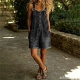 thumbnail image 6 of Tqcoqu Women's Y2K Denim Shortalls,Button Front Adjustable Straps Wide Leg Loose Jean Short Jumpsuits with Pockets,Black Women's S-XXXL, 6 of 7