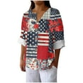 thumbnail image 2 of Frostluinai Womens Independence Day Henley Shirts 3/4 Sleeve Button V Neck Patriotic Shirts Casual Dressy Linen 4th of July Shirts Plus Size, 2 of 5