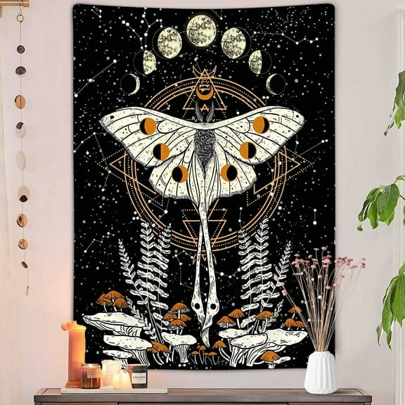 Butterfly Moth Tapestry Trippy Mushroom Tapestry Sun and Moon Phase Tapestries Celestial Stars Vertical Aesthetic Witchy Tarot Tapestry Wall Hanging Poster College Bedroom Dorm 40X60IN
