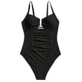 thumbnail image 4 of QURATI Swimwear Women'S V Neck Swimsuit Adjustable Spaghetti Straps Bathing Suit Swimwear Black L, 4 of 7