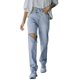 thumbnail image 1 of Gibobby Jeans Pantalones de mujer Pantalones de pierna recta de talle rectos rasgados casuales de cintura irregular para mujer(Azul claro,G), 1 of 5