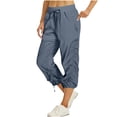 thumbnail image 2 of Cargo Pants Women Plus Size with Pockets Drawstring Elastic Waist Women's Casual Loose Outdoor Hiking Sports Pants Blue L, 2 of 9