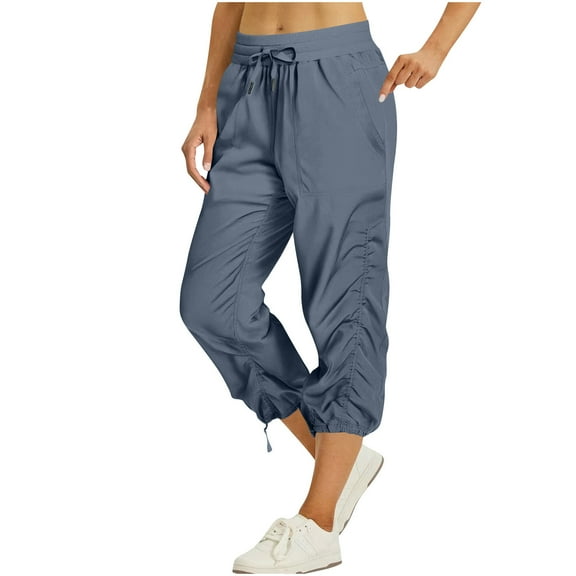 Hrsba Capris with Pockets for Women, Travel Pants Women Athletic Pants for Women Loose with Pockets 7/8 Length Outdoor Hiking Workout Trousers