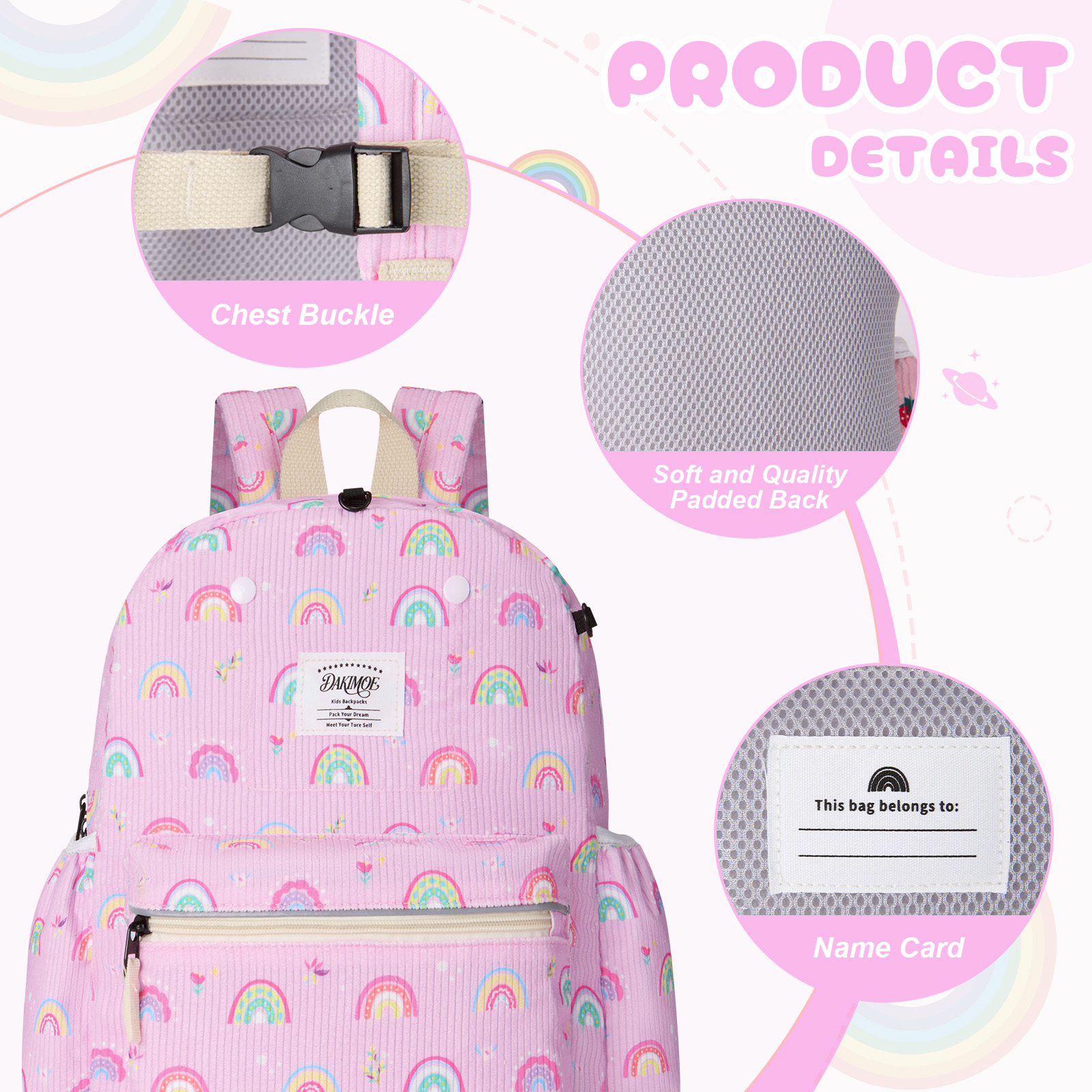 DAKIMOE Toddler Backpack, Soft Corduroy, 13.5 Inches photo 3