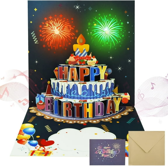 Ikoopy Birthday Cards Lights and Sound Pop up Happy Birthday Card Fireworks Birthday Greeting Cards 3D Pop up 3D Pop-Up with Envelope for Women Men Husband Wife Kids