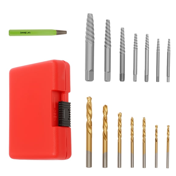 15Pcs Screw Extractor Set with HSS Drill Bits Easy Out Broken Bolt Extractor Set Portable Damaged Screw Removal Kit for Car DIY