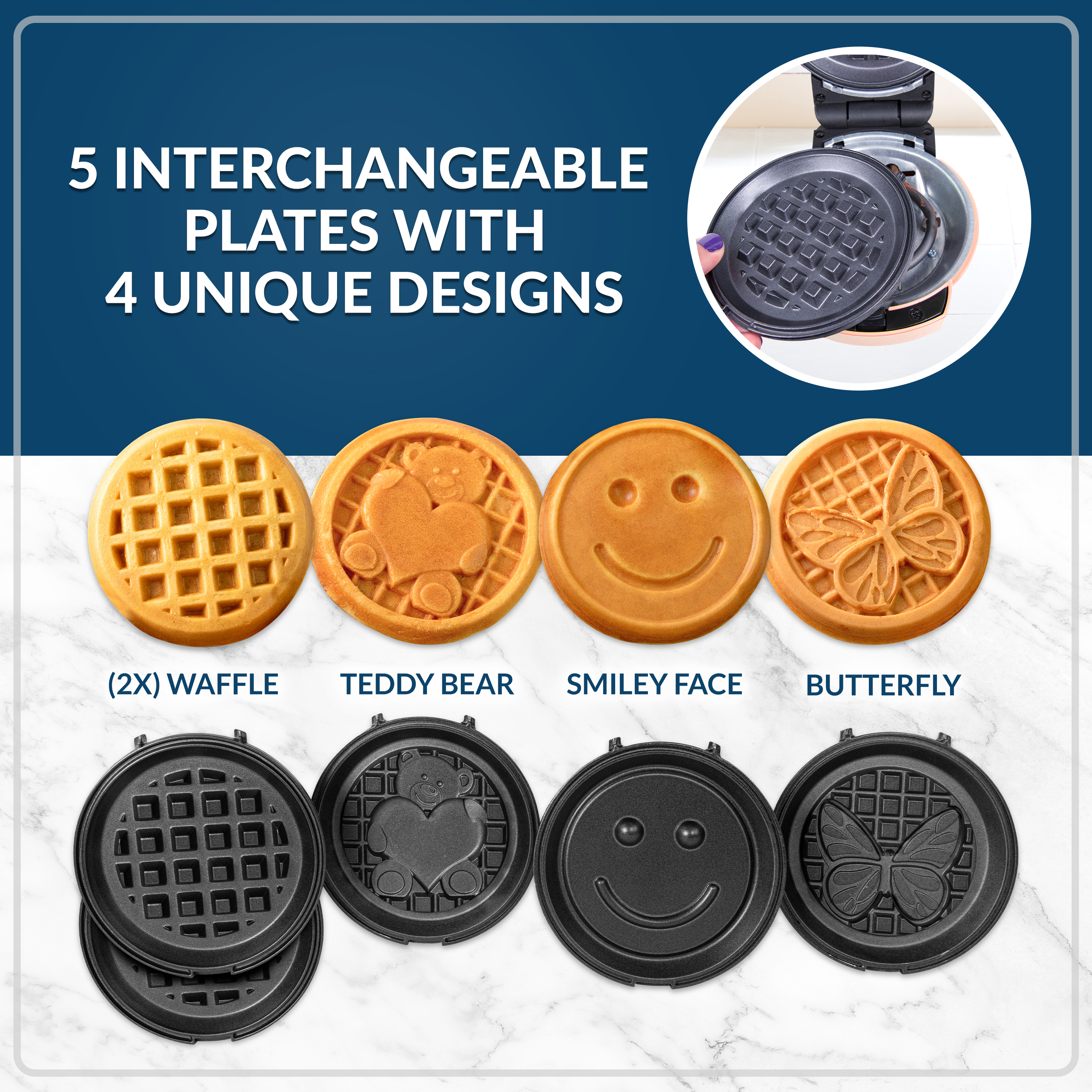 MyMini 5-Plate Waffle Maker with Interchangeable Plates, Peach photo 3