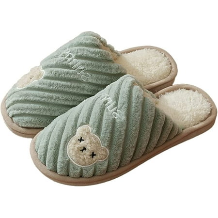 

PIKADINGNIS Cute Kiss Bear Furry House Slippers for Women Men Trendy Warm Soft Fluffy Fur Sleep Shoes Indoor