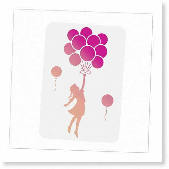 Reusable Balloon Painting Template - 11.7x8.3 inch Plastic Balloon Drawing Stencil for Wood, Floor, Wall, and Tile - Balloon Girl Pattern