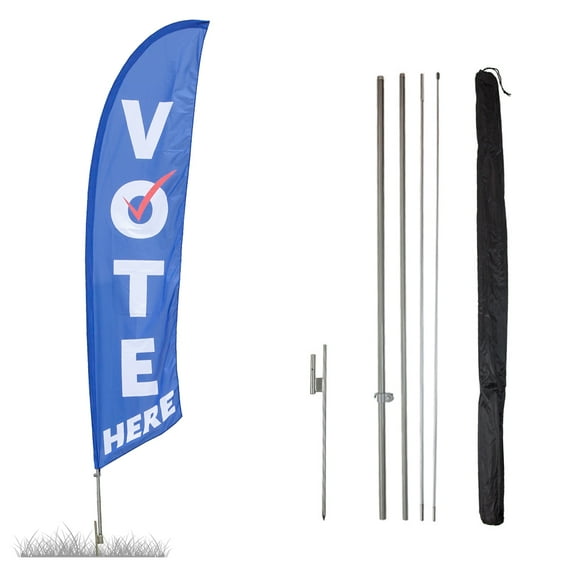 Vispronet Vote Here Feather Flag Kit, 13.5ft Vote Flag, Pole Set, Ground Stake