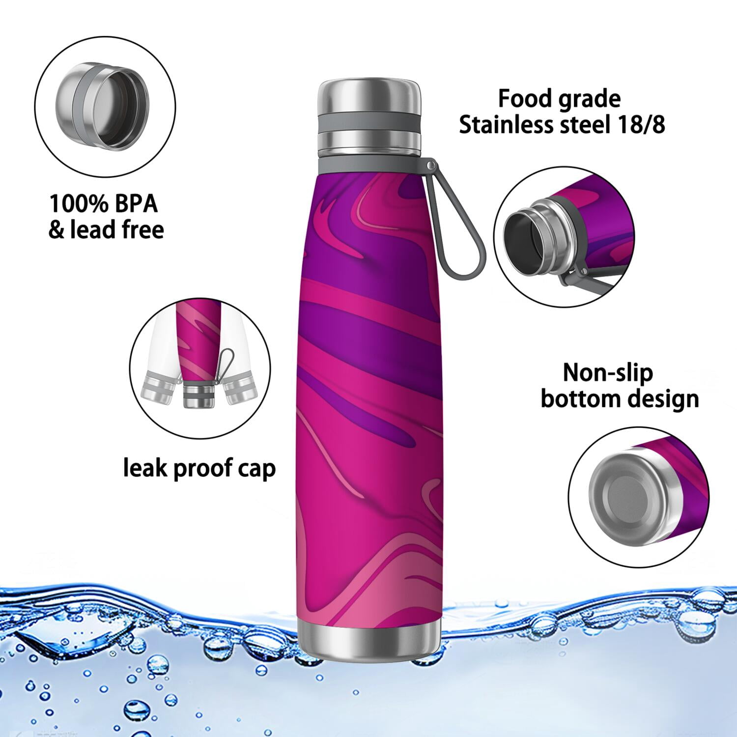 29oz Insulated Water Bottle with Tea Infuser, Stainless Steel Travel Mug, Liquid & Marble Print