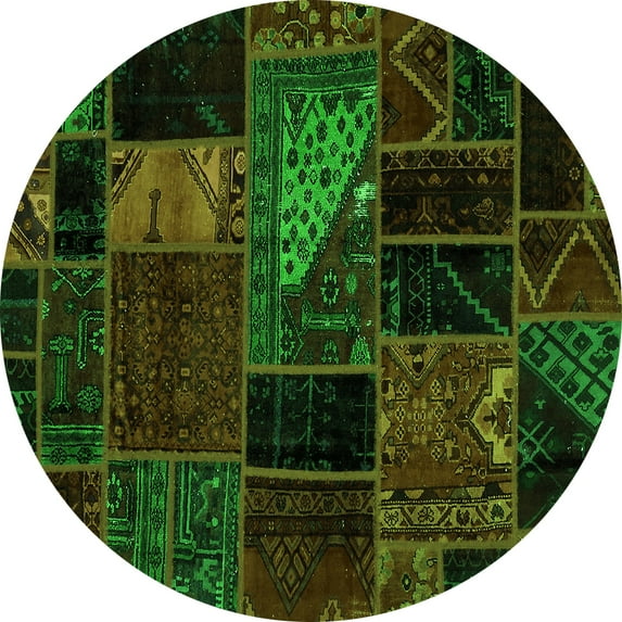 Ahgly Company Indoor Round Oriental Green Modern Area Rugs, 5' Round