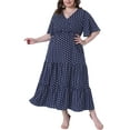 thumbnail image 2 of DARING DIVA Plus Size V Neck Short Sleeve Wrap Polka Dot A-Line Dress 1X Navy Blue, 2 of 6