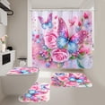 thumbnail image 6 of Dznils Pink Floral Shower Curtain Sets with Rugs, 16Pcs Butterfly Bathroom Curtain Set, 72" x 72", 6 of 12