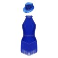 thumbnail image 3 of Miutii Kids Girls Jazz Latin Dance Leotard Dress Sleeveless Shiny Sequin Tassel Bodysuit with Hat Royal Blue M, 3 of 9