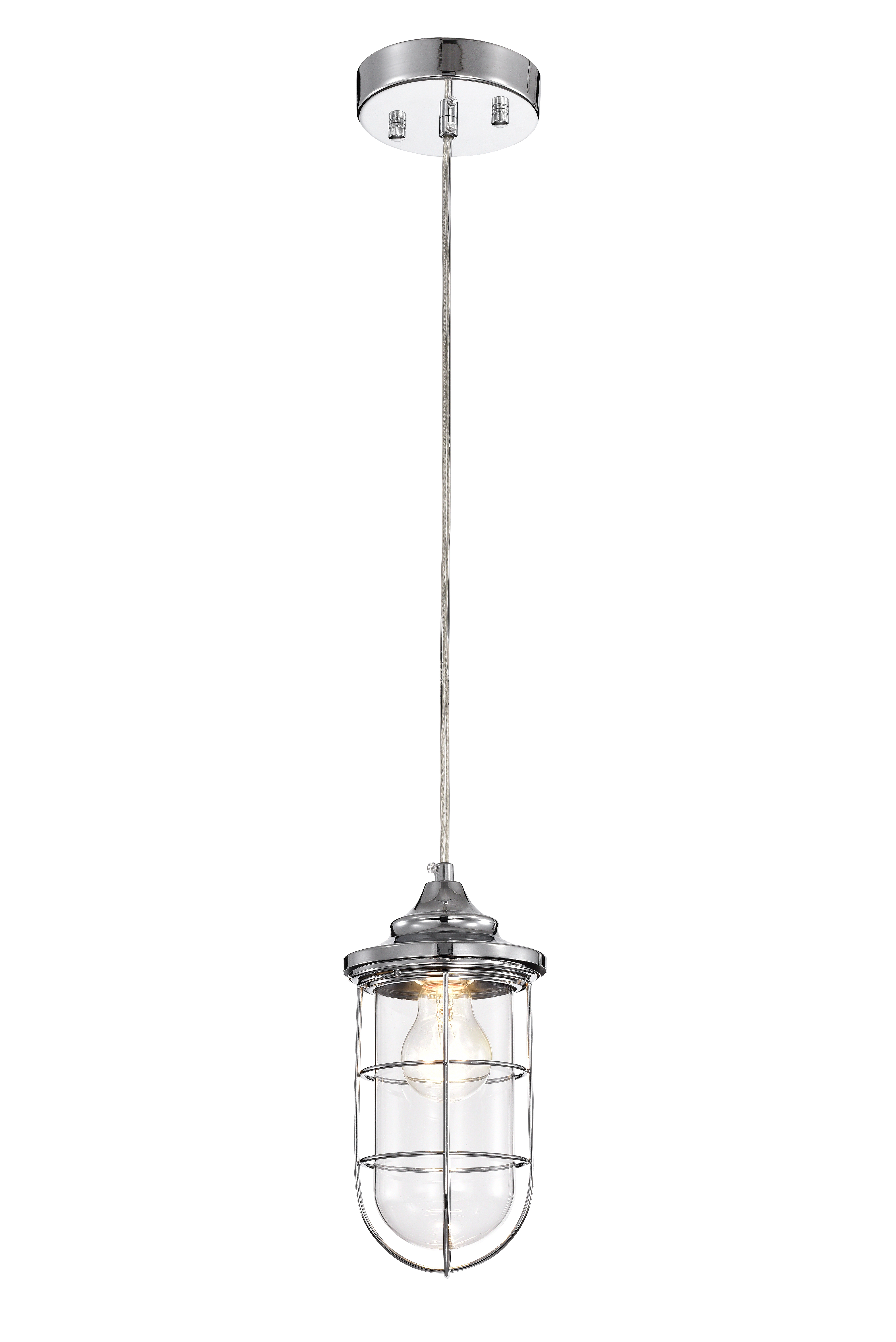 Warehouse of Tiffany Tiago Chrome 1 Light Clear Glass Shade Pendant Lamp
