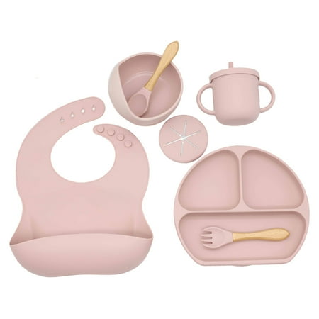 

CHAOMA Baby Silicone Bib Divided Dinner Plate Suction Bowl Spoon Fork Water Cup with Lid Set Training Feeding Food Utensil Dishes Tableware Kit for Newborn Toddlers Infants Dinnerware