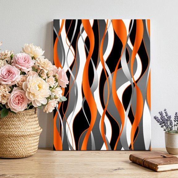 Orange Gray Stripes Canvas Wall Art, Abstract Art Modern Framed Canvas Wall Decor Picture Print Artwork Decorations for Living Room Office Ready to Hang 24" x 20"