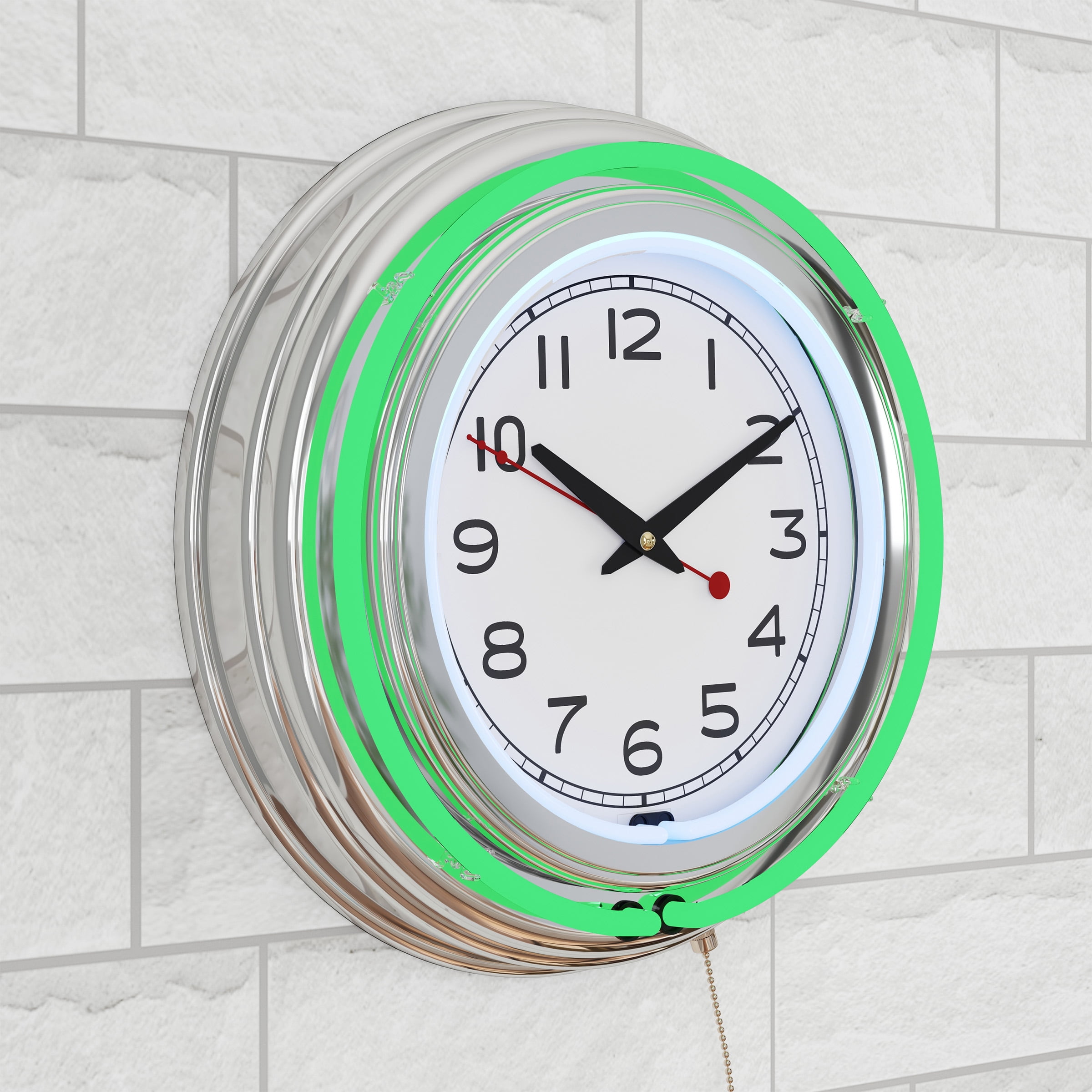 14" Retro Neon Wall Clock, Double Light Ring Vintage Style Clock by